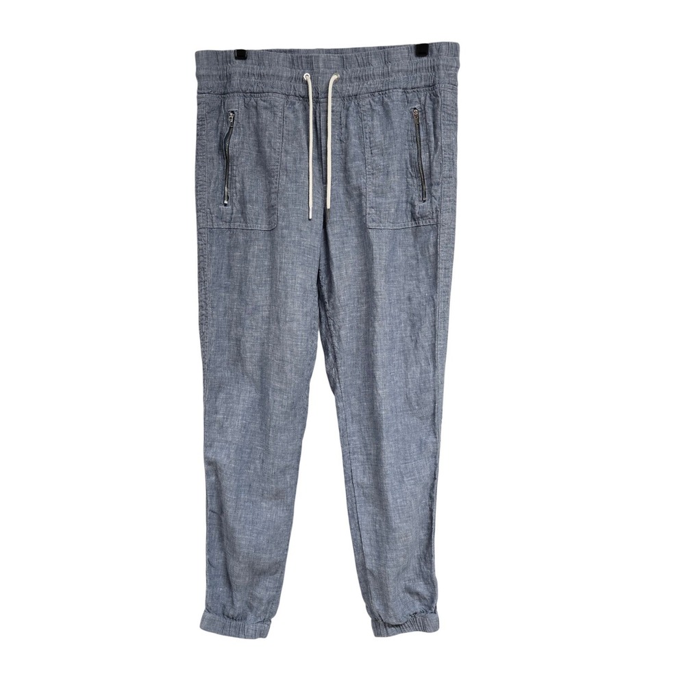 Athleta Cabo Jogger Pants 100% Linen Elastic Waist Blue Women's Size 10